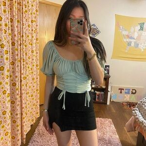 sage green milkmaid style top